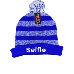 STYLES FOR LESS Blue Striped “Selfie” Beanie